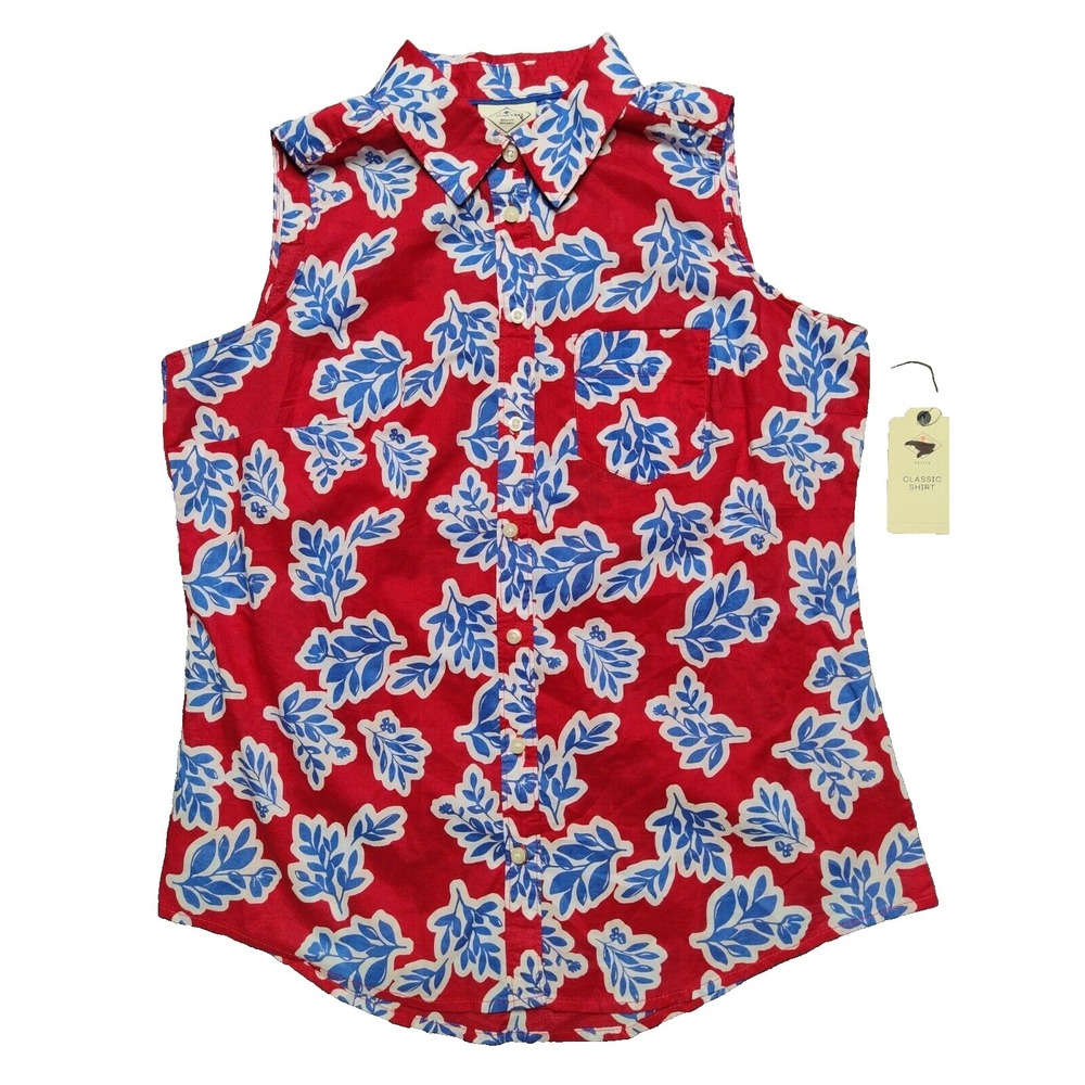 St Johns Bay Petite Small PS Red Floral‎ Button Up Collared Sleeveless Top NEW
